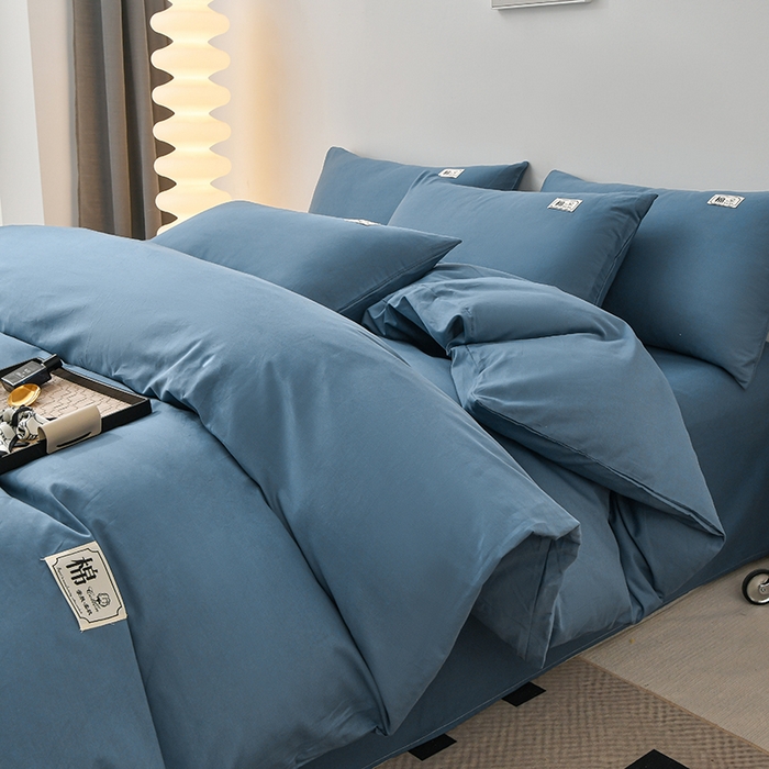 宇彬家纺 2025直播新款13374全棉母婴级简约轻奢贴画纯色单被套斜纹贡缎新疆长绒贴标款无印风系列 简约-宾利蓝