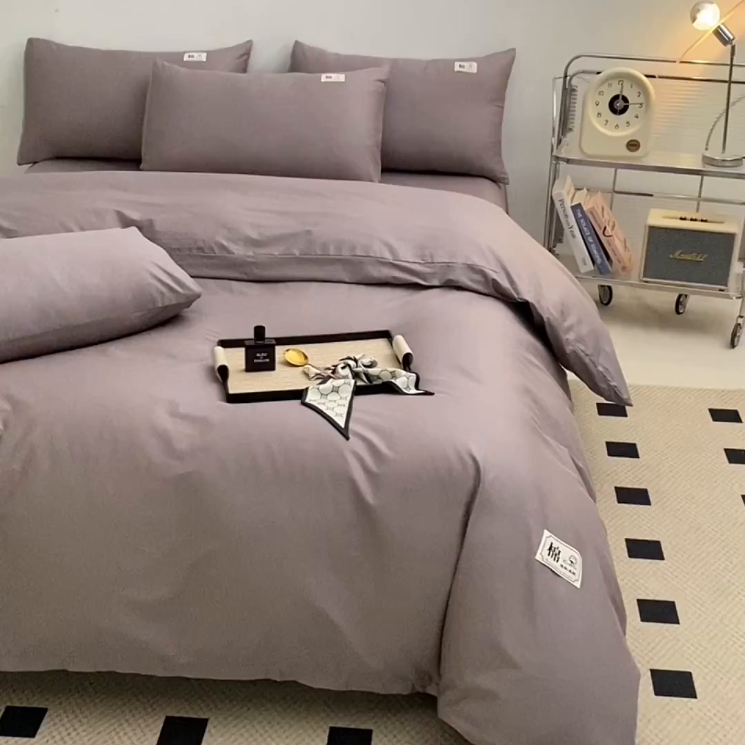 91家纺网 家纺一手货源 找家纺 宇彬家纺 2025直播新款13374全棉母婴级简约轻奢贴画纯色单被套斜纹贡缎新疆长绒贴标款无印风系列 简约-绅士灰