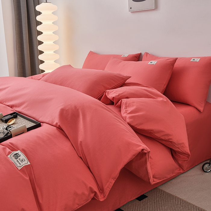 宇彬家纺 2025直播新款13374全棉母婴级简约轻奢贴画纯色单被套斜纹贡缎新疆长绒贴标款无印风系列 简约-宝石红