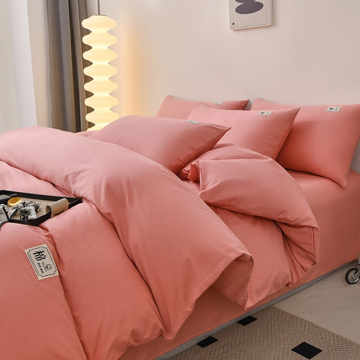 宇彬家纺 2025直播新款13374全棉母婴级简约轻奢贴画纯色单被套斜纹贡缎新疆长绒贴标款无印风系列 简约-奶油粉