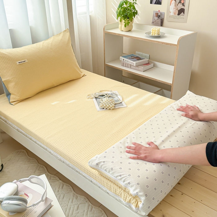 91家纺网 家纺一手货源 找家纺 （总）眠博士 2025新款全棉纯棉华夫格学生床床垫套床垫套单件单床垫套