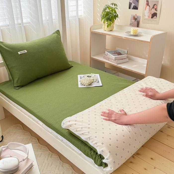 91家纺网 家纺一手货源 找家纺 （总）眠博士 2025新款全棉纯棉华夫格学生床床垫套床垫套单件单床垫套