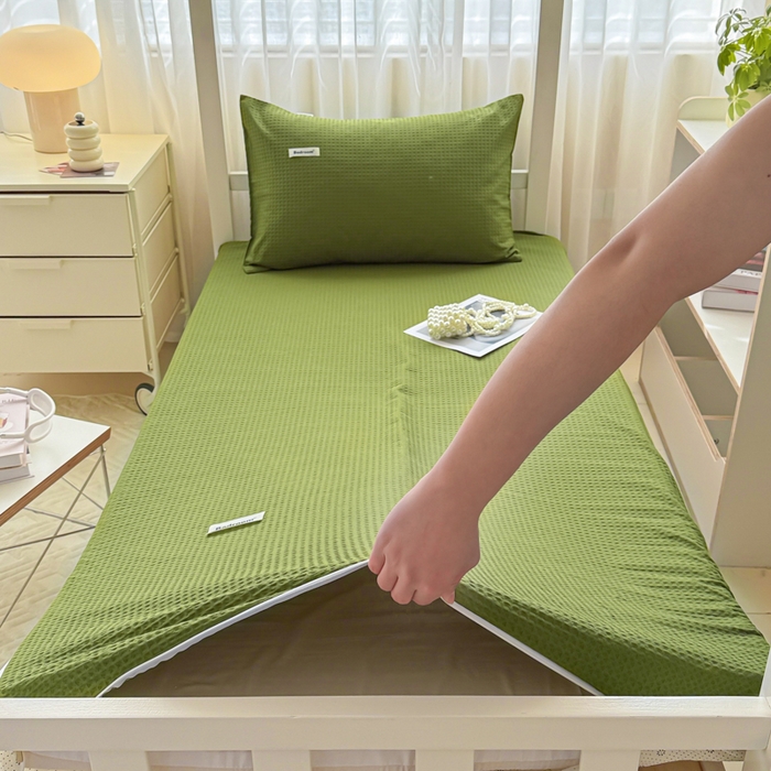 91家纺网 家纺一手货源 找家纺 眠博士 2025新款全棉纯棉华夫格学生床床垫套床垫套单件单床垫套 华夫格床垫套 松石绿