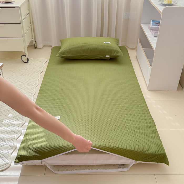 91家纺网 家纺一手货源 找家纺 眠博士 2025新款全棉纯棉华夫格学生床床垫套床垫套单件单床垫套 华夫格床垫套 松石绿