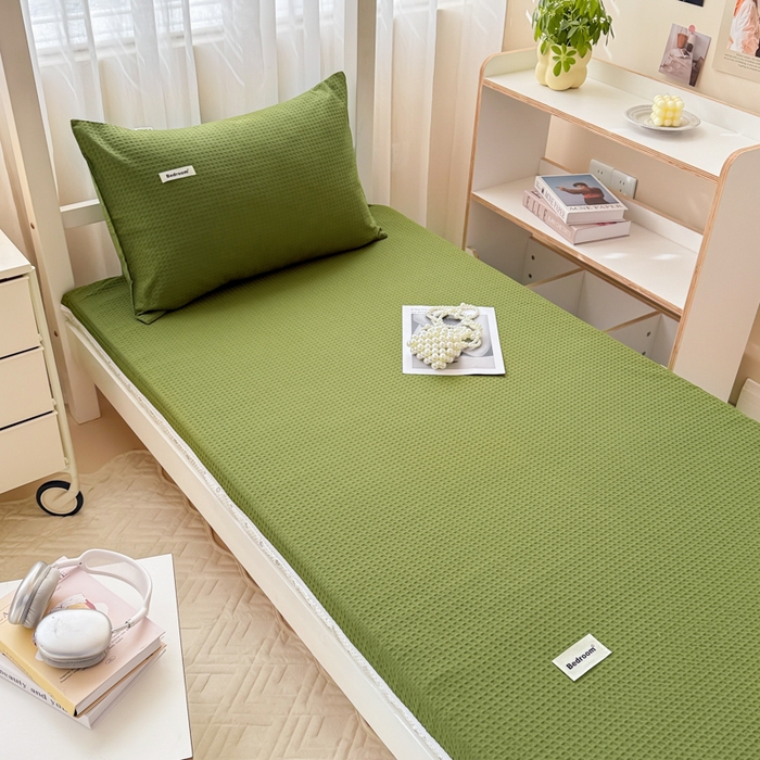 91家纺网 家纺一手货源 找家纺 眠博士 2025新款全棉纯棉华夫格学生床床垫套床垫套单件单床垫套 华夫格床垫套 松石绿