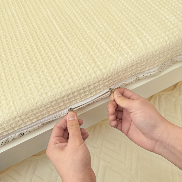 91家纺网 家纺一手货源 找家纺 眠博士 2025新款全棉纯棉华夫格学生床床垫套床垫套单件单床垫套 华夫格床垫套 珍珠白