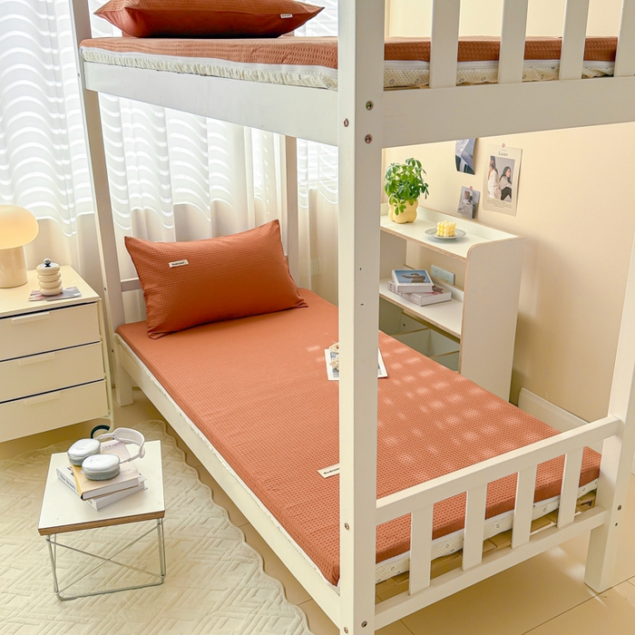 91家纺网 家纺一手货源 找家纺 眠博士 2025新款全棉纯棉华夫格学生床床垫套床垫套单件单床垫套 华夫格床垫套 焦糖