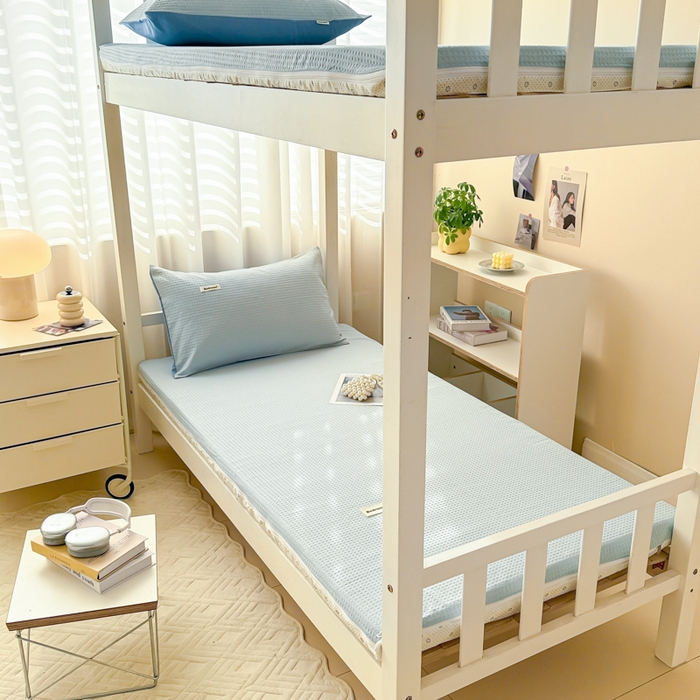 91家纺网 家纺一手货源 找家纺 眠博士 2025新款全棉纯棉华夫格学生床床垫套床垫套单件单床垫套 华夫格床垫套 雾蓝色