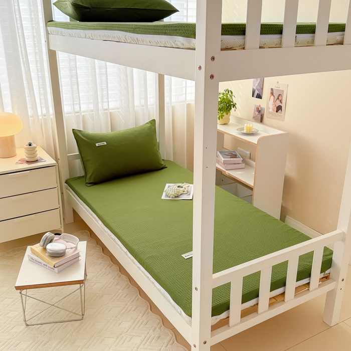 91家纺网 家纺一手货源 找家纺 眠博士 2025新款全棉纯棉华夫格学生床床垫套床垫套单件单床垫套 华夫格床垫套 松石绿