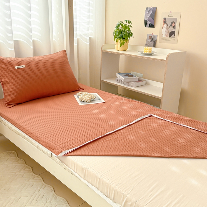 91家纺网 家纺一手货源 找家纺 眠博士 2025新款全棉纯棉华夫格学生床床垫套床垫套单件单床垫套 华夫格床垫套 焦糖