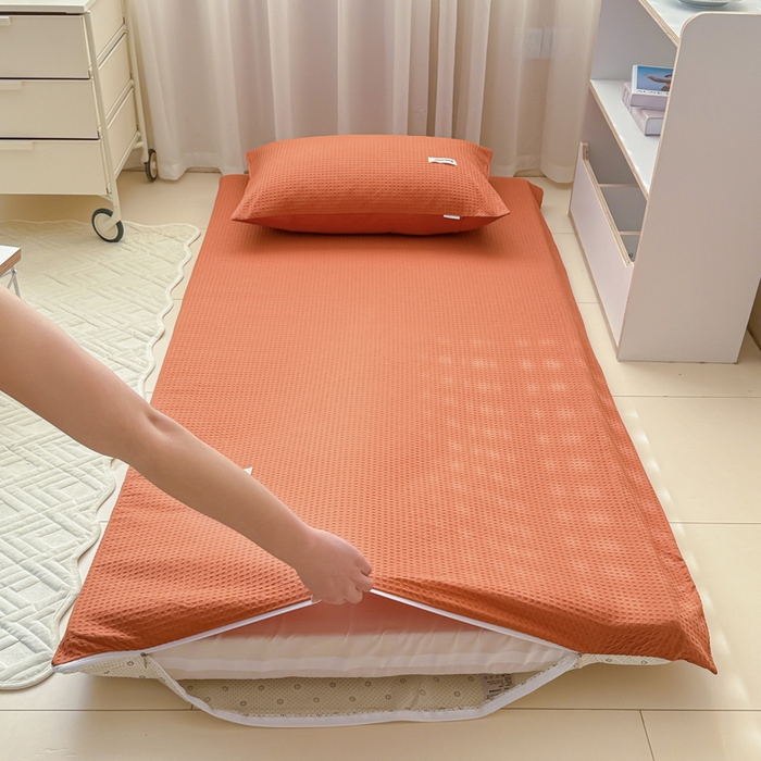 91家纺网 家纺一手货源 找家纺 眠博士 2025新款全棉纯棉华夫格学生床床垫套床垫套单件单床垫套 华夫格床垫套 焦糖