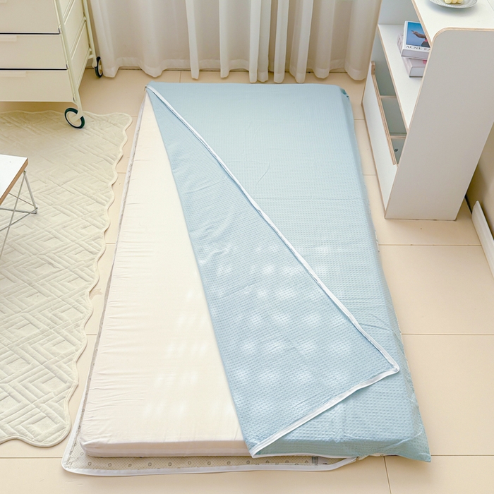 91家纺网 家纺一手货源 找家纺 眠博士 2025新款全棉纯棉华夫格学生床床垫套床垫套单件单床垫套 华夫格床垫套 雾蓝色