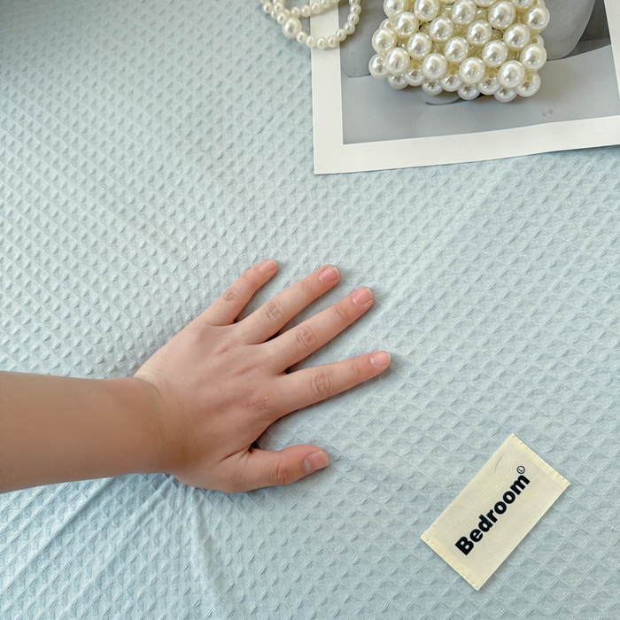 91家纺网 家纺一手货源 找家纺 眠博士 2025新款全棉纯棉华夫格学生床床垫套床垫套单件单床垫套 华夫格床垫套 雾蓝色