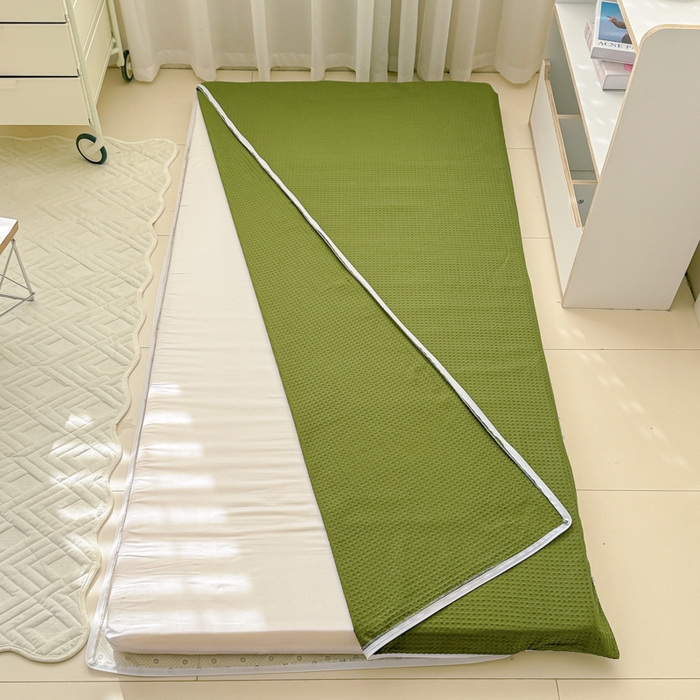 91家纺网 家纺一手货源 找家纺 眠博士 2025新款全棉纯棉华夫格学生床床垫套床垫套单件单床垫套 华夫格床垫套 松石绿