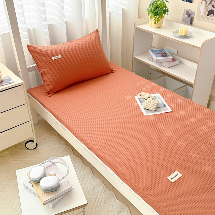 91家纺网 家纺一手货源 找家纺 眠博士 2025新款全棉纯棉华夫格学生床床垫套床垫套单件单床垫套 华夫格床垫套 焦糖