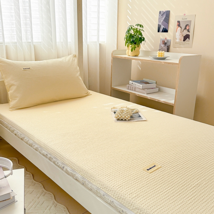91家纺网 家纺一手货源 找家纺 眠博士 2025新款全棉纯棉华夫格学生床床垫套床垫套单件单床垫套 华夫格床垫套 珍珠白