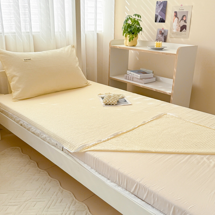 91家纺网 家纺一手货源 找家纺 眠博士 2025新款全棉纯棉华夫格学生床床垫套床垫套单件单床垫套 华夫格床垫套 珍珠白