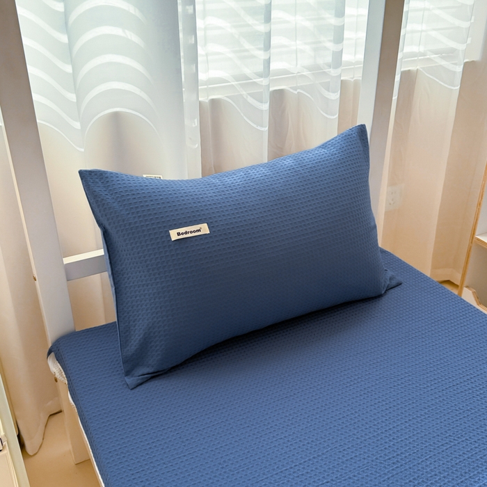 91家纺网 家纺一手货源 找家纺 眠博士 2025新款全棉纯棉华夫格学生床床垫套床垫套单件单床垫套 华夫格床垫套 天蓝