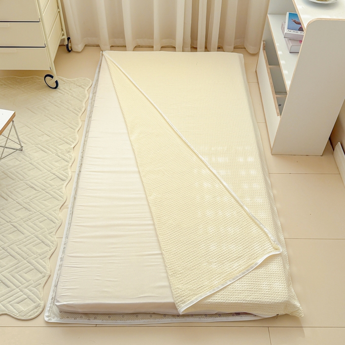 91家纺网 家纺一手货源 找家纺 眠博士 2025新款全棉纯棉华夫格学生床床垫套床垫套单件单床垫套 华夫格床垫套 珍珠白