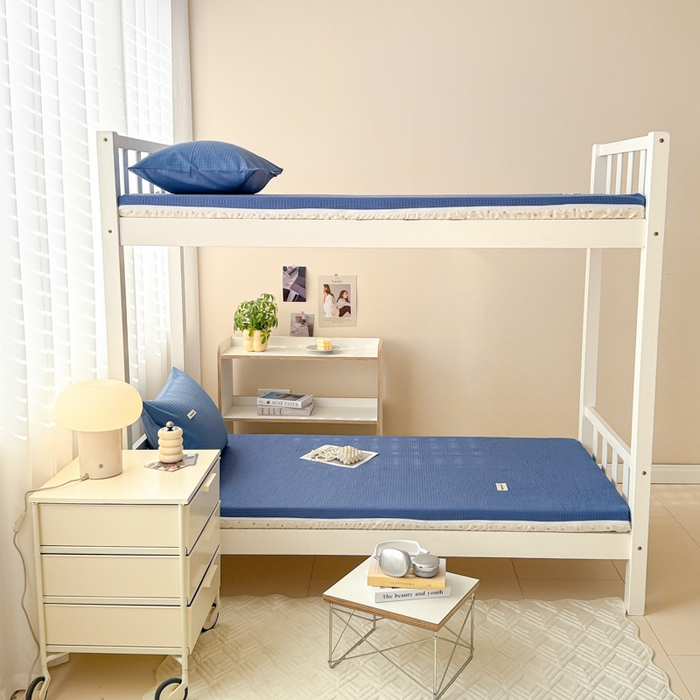 91家纺网 家纺一手货源 找家纺 眠博士 2025新款全棉纯棉华夫格学生床床垫套床垫套单件单床垫套 华夫格床垫套 天蓝