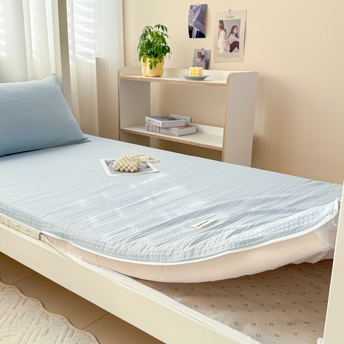 91家纺网 家纺一手货源 找家纺 眠博士 2025新款全棉纯棉华夫格学生床床垫套床垫套单件单床垫套 华夫格床垫套 雾蓝色