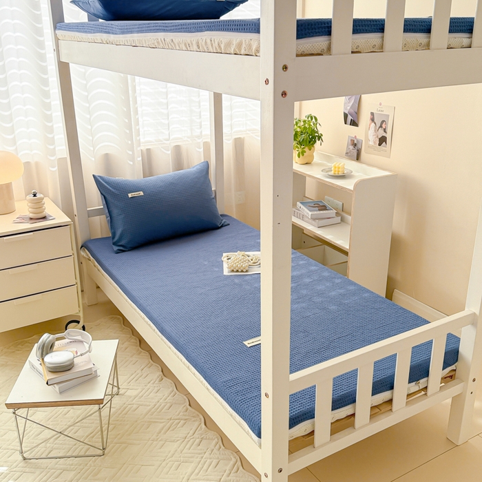 91家纺网 家纺一手货源 找家纺 眠博士 2025新款全棉纯棉华夫格学生床床垫套床垫套单件单床垫套 华夫格床垫套 天蓝