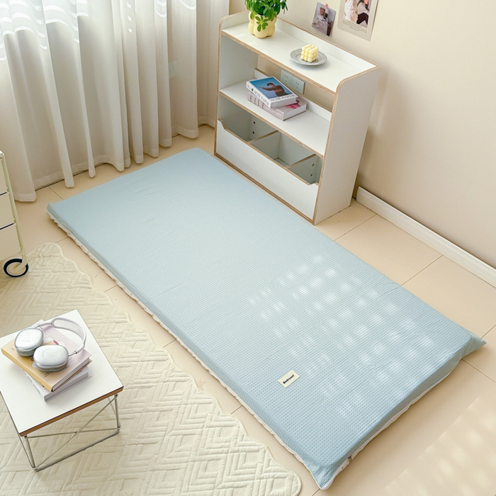 91家纺网 家纺一手货源 找家纺 眠博士 2025新款全棉纯棉华夫格学生床床垫套床垫套单件单床垫套 华夫格床垫套 雾蓝色