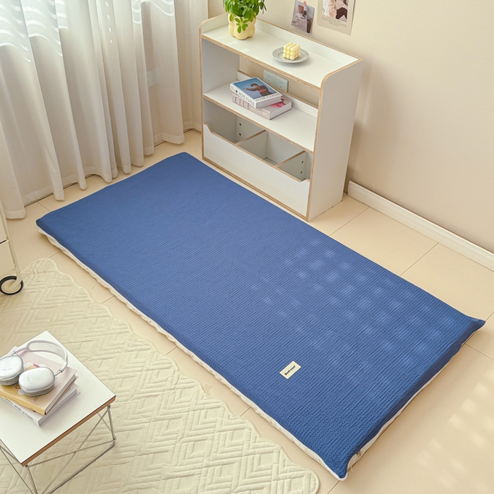 91家纺网 家纺一手货源 找家纺 眠博士 2025新款全棉纯棉华夫格学生床床垫套床垫套单件单床垫套 华夫格床垫套 天蓝