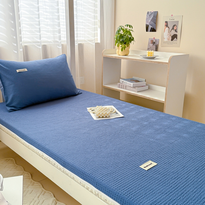 91家纺网 家纺一手货源 找家纺 眠博士 2025新款全棉纯棉华夫格学生床床垫套床垫套单件单床垫套 华夫格床垫套 天蓝
