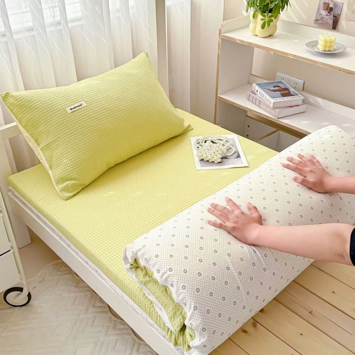 91家纺网 家纺一手货源 找家纺 眠博士 2025新款全棉纯棉华夫格学生床床垫套床垫套单件单床垫套 华夫格床垫套 果绿