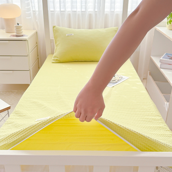 91家纺网 家纺一手货源 找家纺 眠博士 2025新款全棉纯棉华夫格学生床床垫套床垫套单件单床垫套 华夫格床垫套 果绿