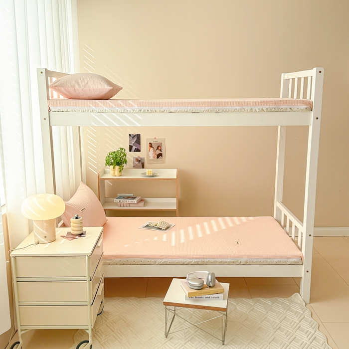 91家纺网 家纺一手货源 找家纺 眠博士 2025新款全棉纯棉华夫格学生床床垫套床垫套单件单床垫套 华夫格床垫套 嫩玉粉