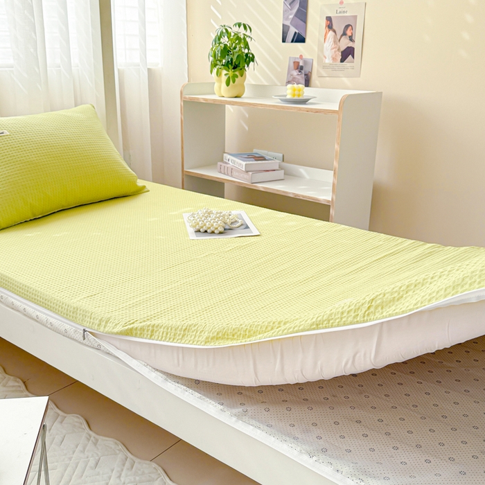 91家纺网 家纺一手货源 找家纺 眠博士 2025新款全棉纯棉华夫格学生床床垫套床垫套单件单床垫套 华夫格床垫套 果绿