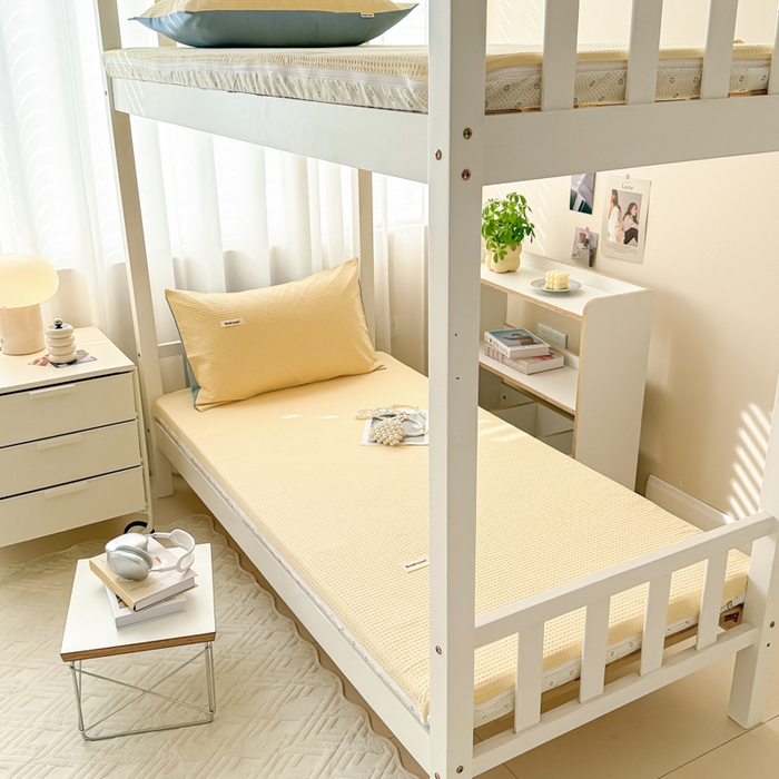 91家纺网 家纺一手货源 找家纺 眠博士 2025新款全棉纯棉华夫格学生床床垫套床垫套单件单床垫套 华夫格床垫套 奶黄色