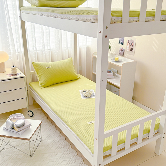 91家纺网 家纺一手货源 找家纺 眠博士 2025新款全棉纯棉华夫格学生床床垫套床垫套单件单床垫套 华夫格床垫套 果绿