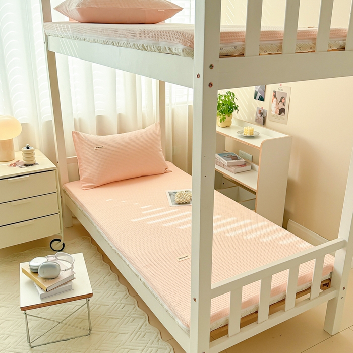 91家纺网 家纺一手货源 找家纺 眠博士 2025新款全棉纯棉华夫格学生床床垫套床垫套单件单床垫套 华夫格床垫套 嫩玉粉