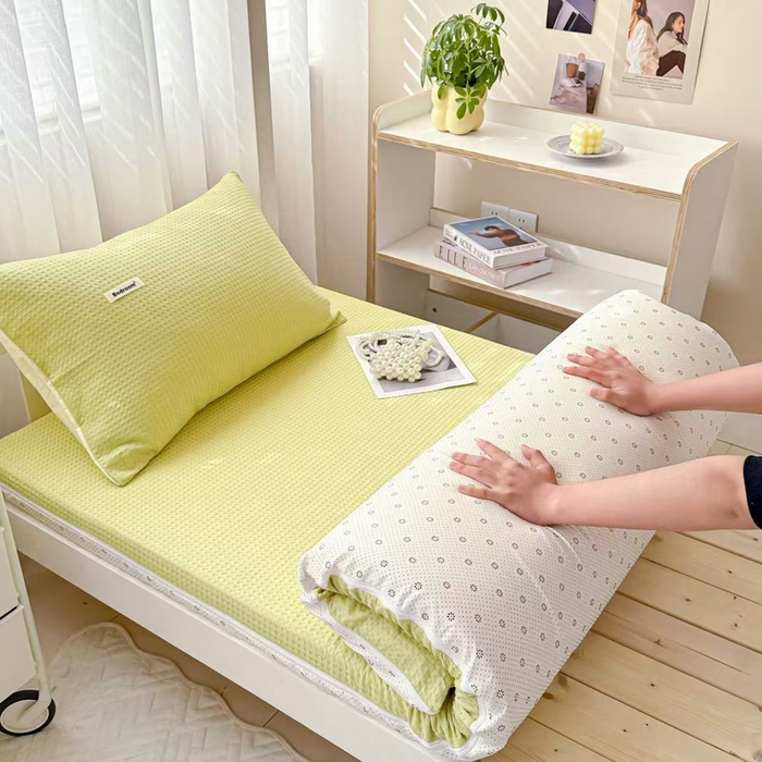 91家纺网 家纺一手货源 找家纺 眠博士 2025新款全棉纯棉华夫格学生床床垫套床垫套单件单床垫套 华夫格床垫套 果绿