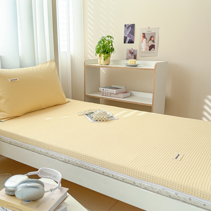91家纺网 家纺一手货源 找家纺 眠博士 2025新款全棉纯棉华夫格学生床床垫套床垫套单件单床垫套 华夫格床垫套 奶黄色