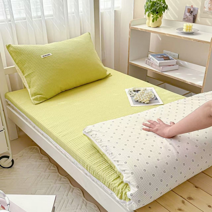 91家纺网 家纺一手货源 找家纺 眠博士 2025新款全棉纯棉华夫格学生床床垫套床垫套单件单床垫套 华夫格床垫套 果绿