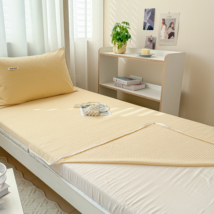 91家纺网 家纺一手货源 找家纺 眠博士 2025新款全棉纯棉华夫格学生床床垫套床垫套单件单床垫套 华夫格床垫套 奶黄色