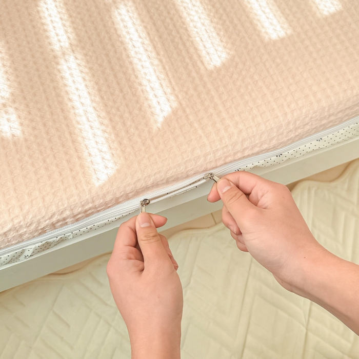 91家纺网 家纺一手货源 找家纺 眠博士 2025新款全棉纯棉华夫格学生床床垫套床垫套单件单床垫套 华夫格床垫套 嫩玉粉