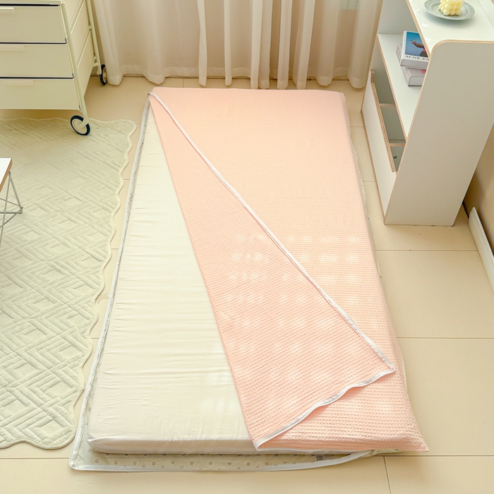 91家纺网 家纺一手货源 找家纺 眠博士 2025新款全棉纯棉华夫格学生床床垫套床垫套单件单床垫套 华夫格床垫套 嫩玉粉