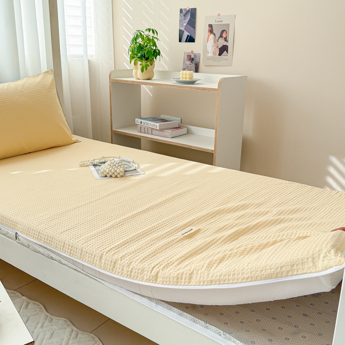 91家纺网 家纺一手货源 找家纺 眠博士 2025新款全棉纯棉华夫格学生床床垫套床垫套单件单床垫套 华夫格床垫套 奶黄色