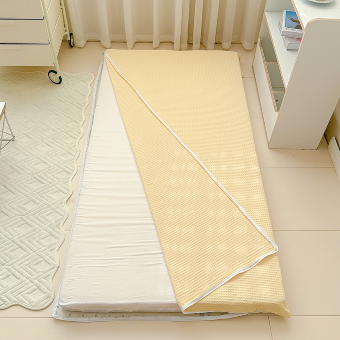 91家纺网 家纺一手货源 找家纺 眠博士 2025新款全棉纯棉华夫格学生床床垫套床垫套单件单床垫套 华夫格床垫套 奶黄色