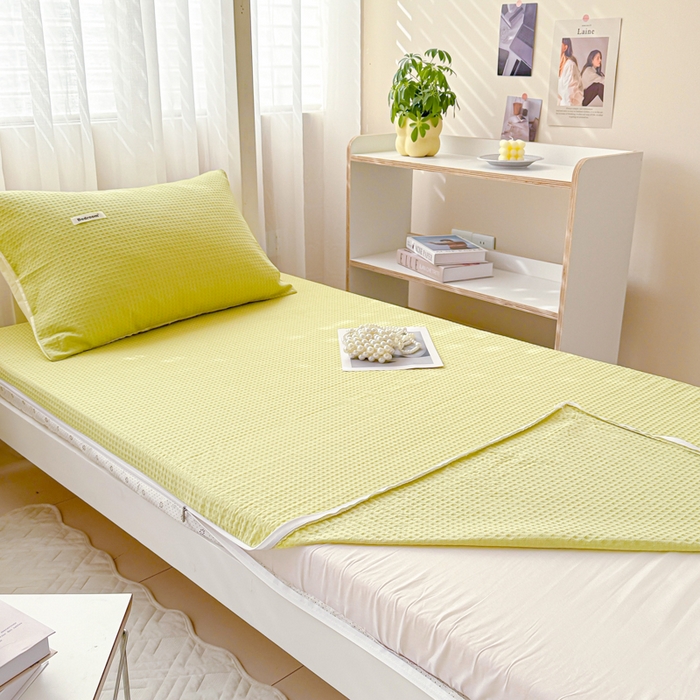 91家纺网 家纺一手货源 找家纺 眠博士 2025新款全棉纯棉华夫格学生床床垫套床垫套单件单床垫套 华夫格床垫套 果绿