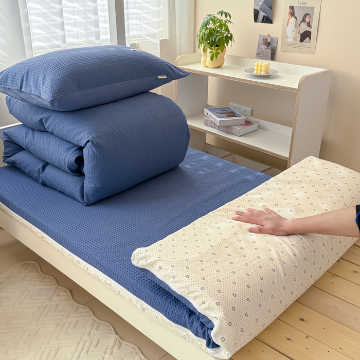 91家纺网 家纺一手货源 找家纺 （总）眠博士 2025新款全棉纯棉华夫格学生床床垫套三件套四件套