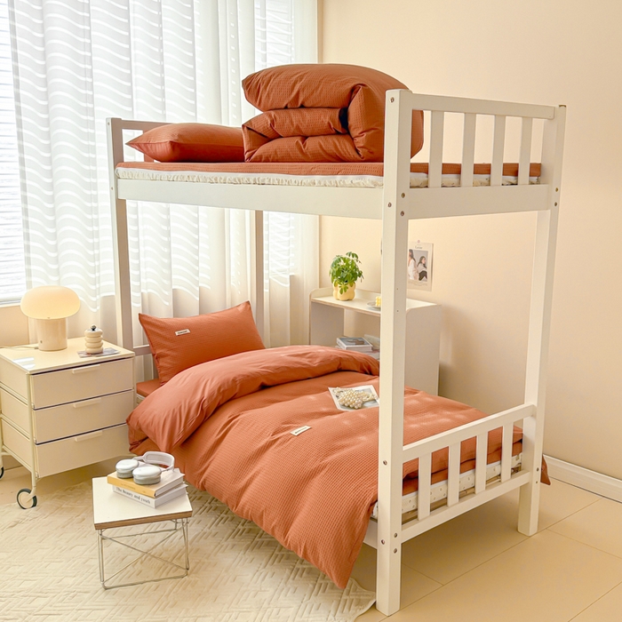 91家纺网 家纺一手货源 找家纺 眠博士 2025新款全棉纯棉华夫格学生床床垫套三件套四件套 华夫格床垫套 套件 焦糖