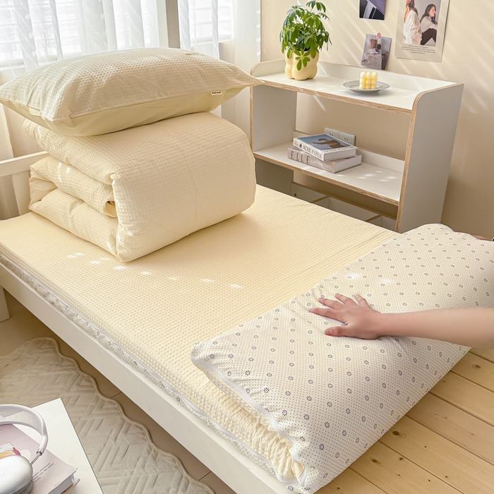 91家纺网 家纺一手货源 找家纺 （总）眠博士 2025新款全棉纯棉华夫格学生床床垫套三件套四件套