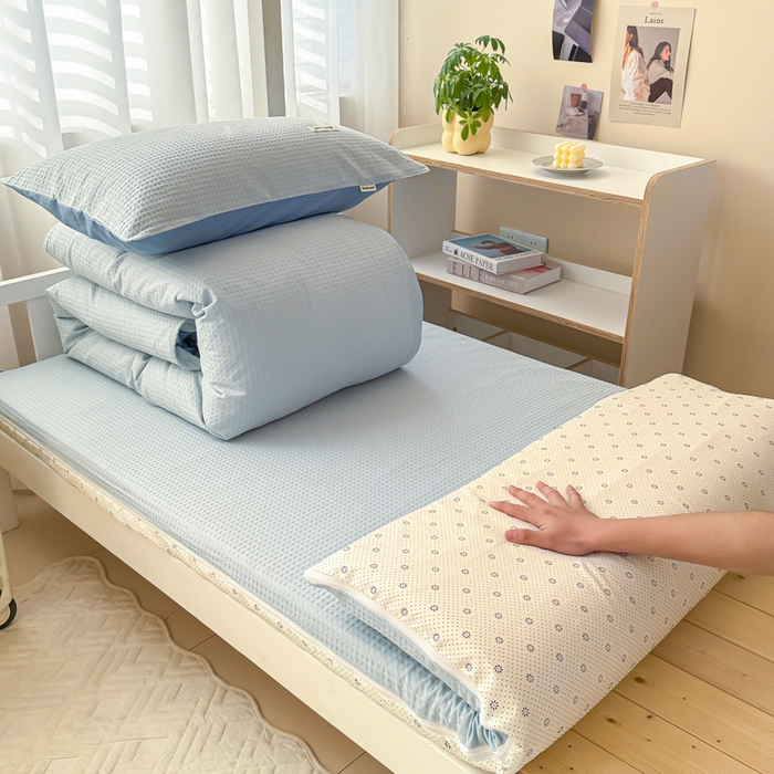 91家纺网 家纺一手货源 找家纺 （总）眠博士 2025新款全棉纯棉华夫格学生床床垫套三件套四件套