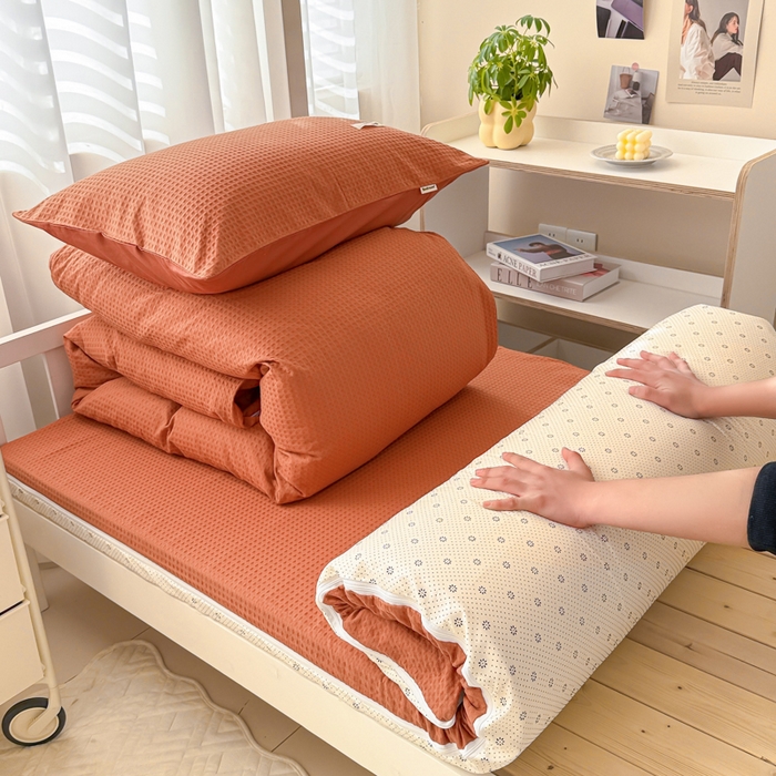 91家纺网 家纺一手货源 找家纺 （总）眠博士 2025新款全棉纯棉华夫格学生床床垫套三件套四件套